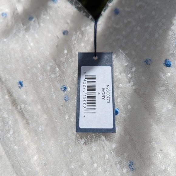Marchesa Notte NWT - white ruffle dress with embroidered light blue polka dots - Picture 4 of 7